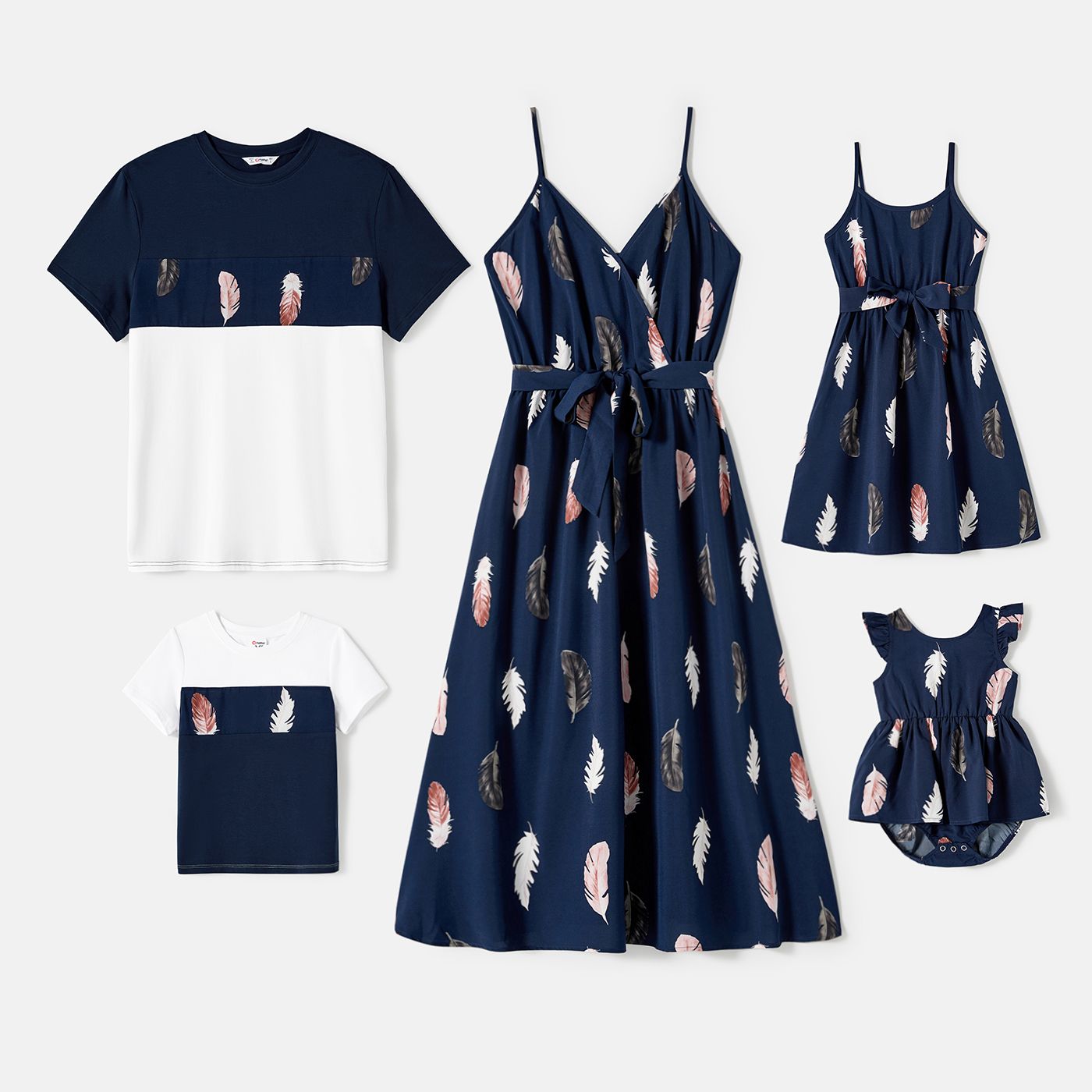 

Floral Print V Neck Spaghetti Strap Dresses and Splicing Short-sleeve T-shirts Family Matching Sets