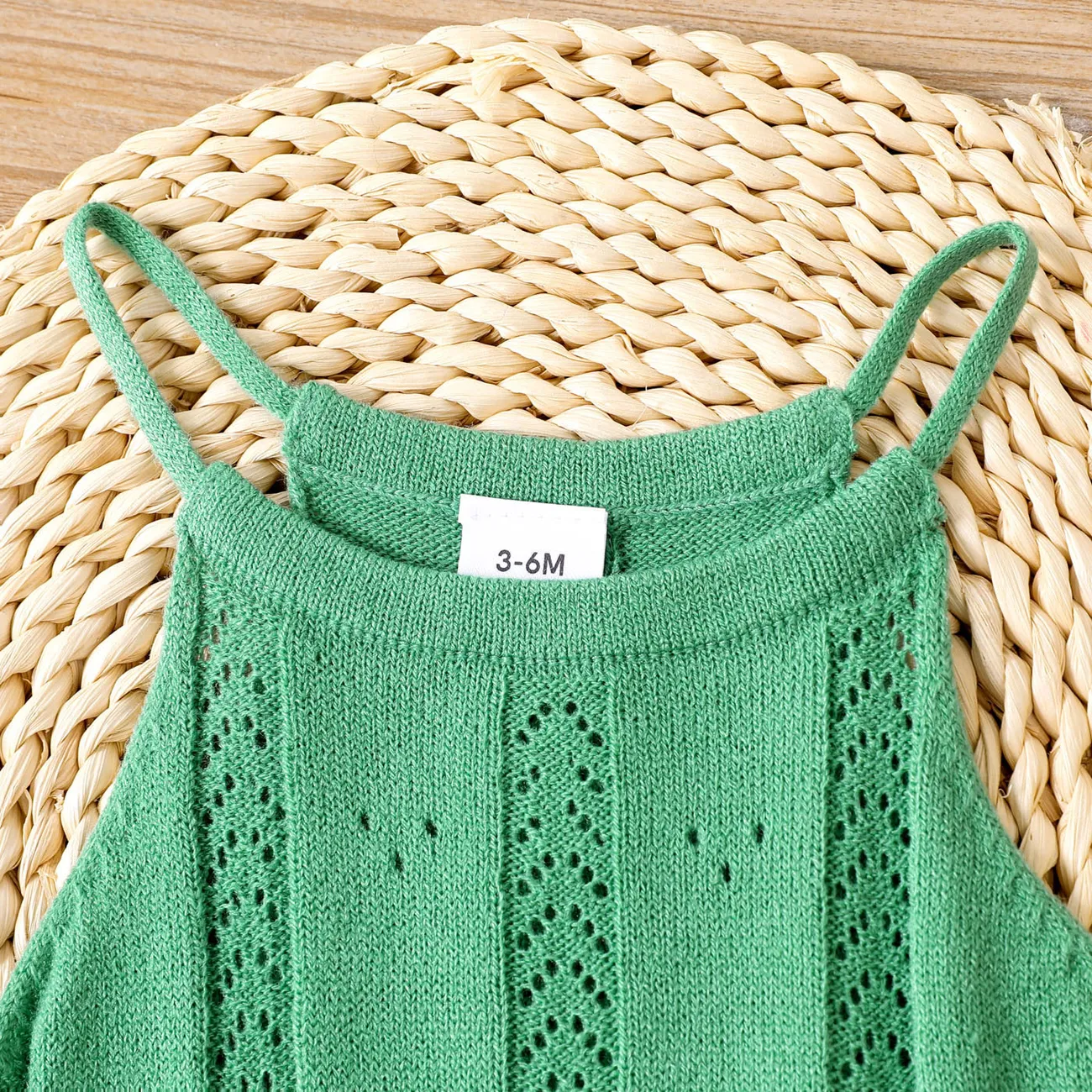 2pcs Baby Girl Solid Knitted Cami Top and Shorts Set Green big image 1