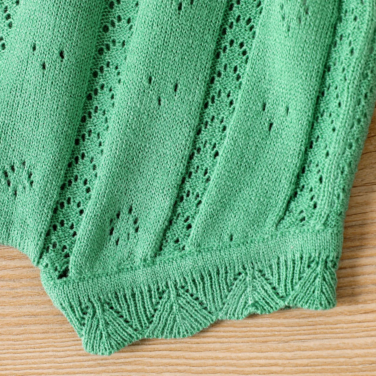 2pcs Baby Girl Solid Knitted Cami Top and Shorts Set Green big image 1