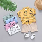 2pcs Baby Boy 95% Cotton Short-sleeve All Over Feather Print Button Up Shirt and Solid Shorts Set  image 6