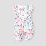 Baby Girl 100% Cotton Crepe Contrast Bow Decor Allover Floral Print Ruffled Sleeveless Jumpsuit  image 2
