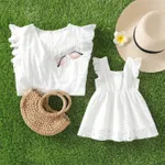 100% Cotton White Hollow-Out Floral Embroidered Ruffle Sleeveless Dress for Mom and Me White image 6