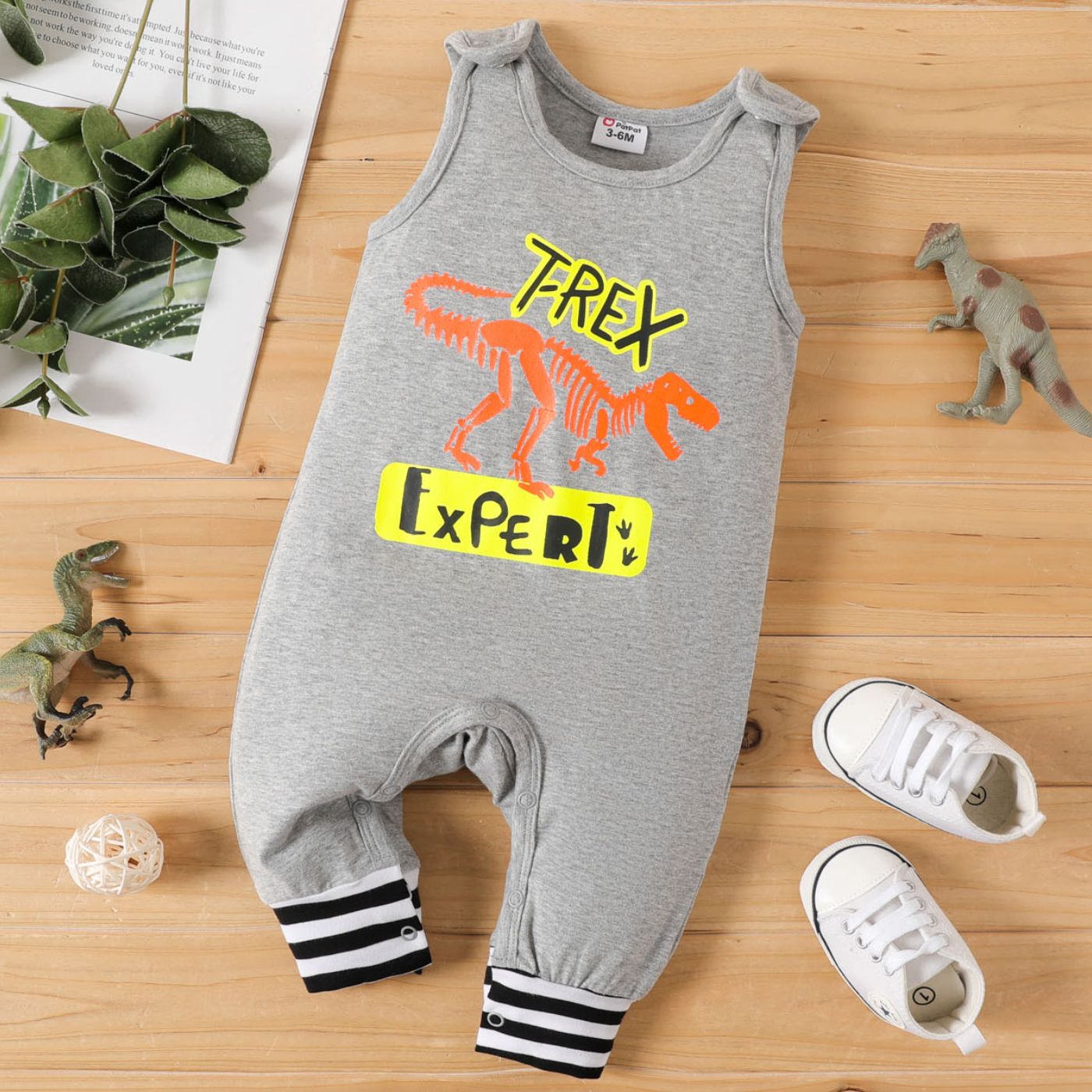 

Baby Boy Cotton Letter & Dinosaur Print Tank Jumpsuit