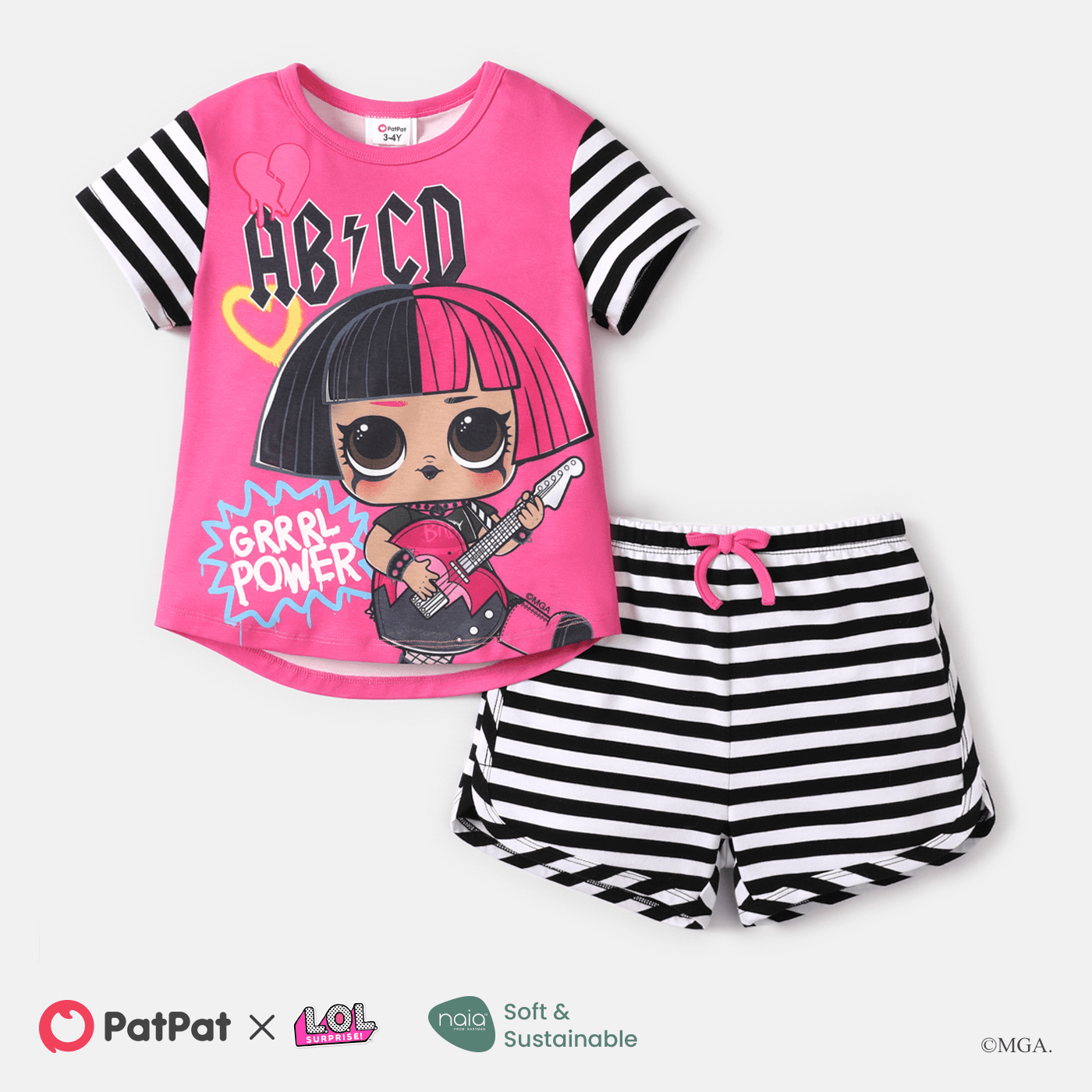 

L.O.L. SURPRISE! Toddler Girl 2pcs Naia™ Stripe & Character Print Top and Shorts Set