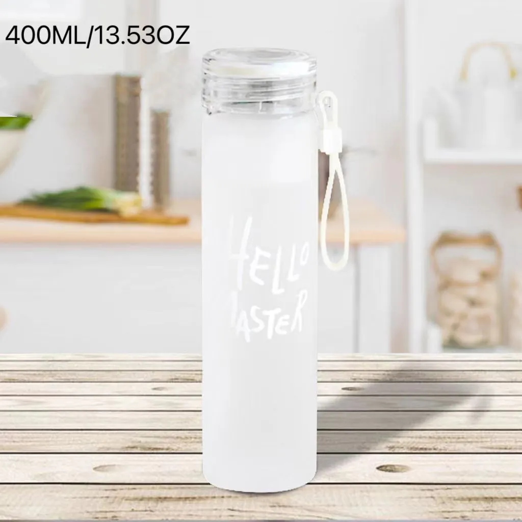 400ML/13.53OZ Creative Colorful Gradient Water Bottle Frosted Letter Cup Portable Plastic Water Cup White big image 1