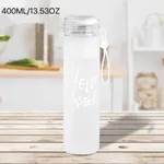 400ML/13.53OZ Creative Colorful Gradient Water Bottle Frosted Letter Cup Portable Plastic Water Cup White