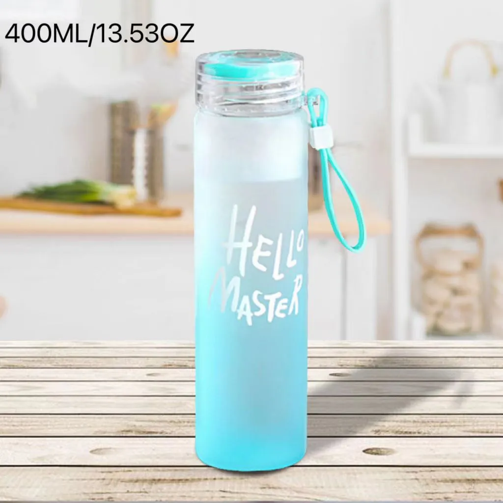 400ML/13.53OZ Creative Colorful Gradient Water Bottle Frosted Letter Cup Portable Plastic Water Cup Light Blue