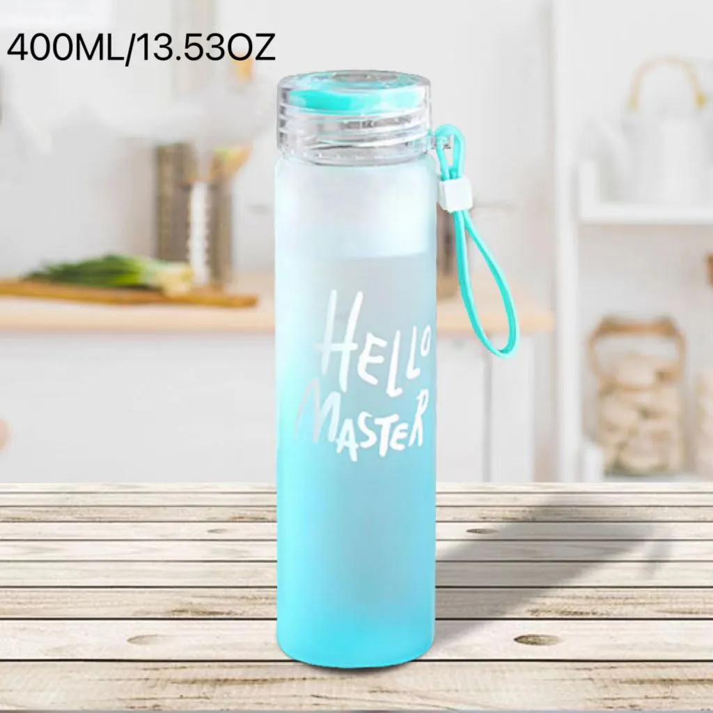 botella de agua de gradiente colorida creativa taza de letra esmerilada taza de agua de plástico portátil Azul Claro big image 1
