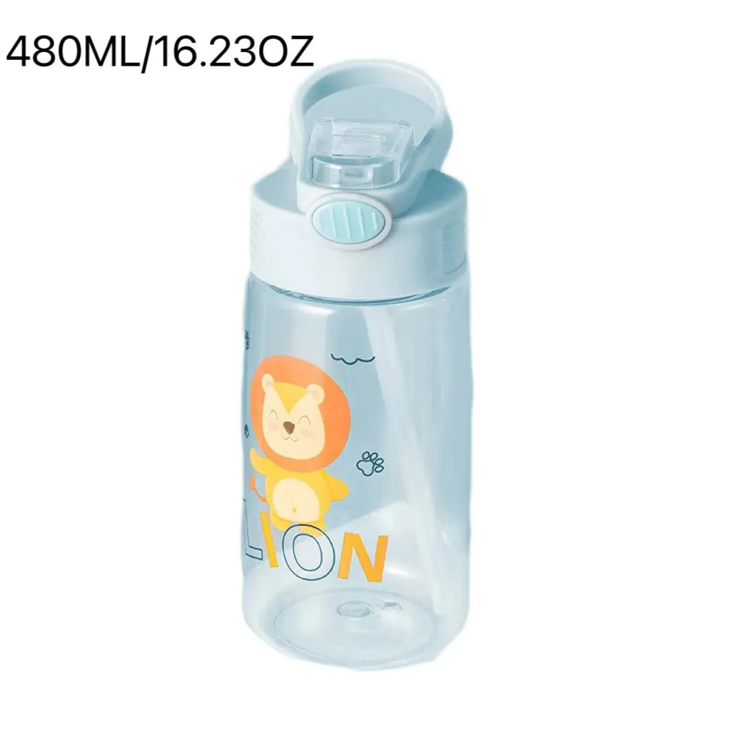 480 ml/16,23 onças para crianças com impressão de desenhos animados, canudo, garrafa de água, copo com canudinho, com alça, fácil de usar para meninas e meninos Azul Claro
