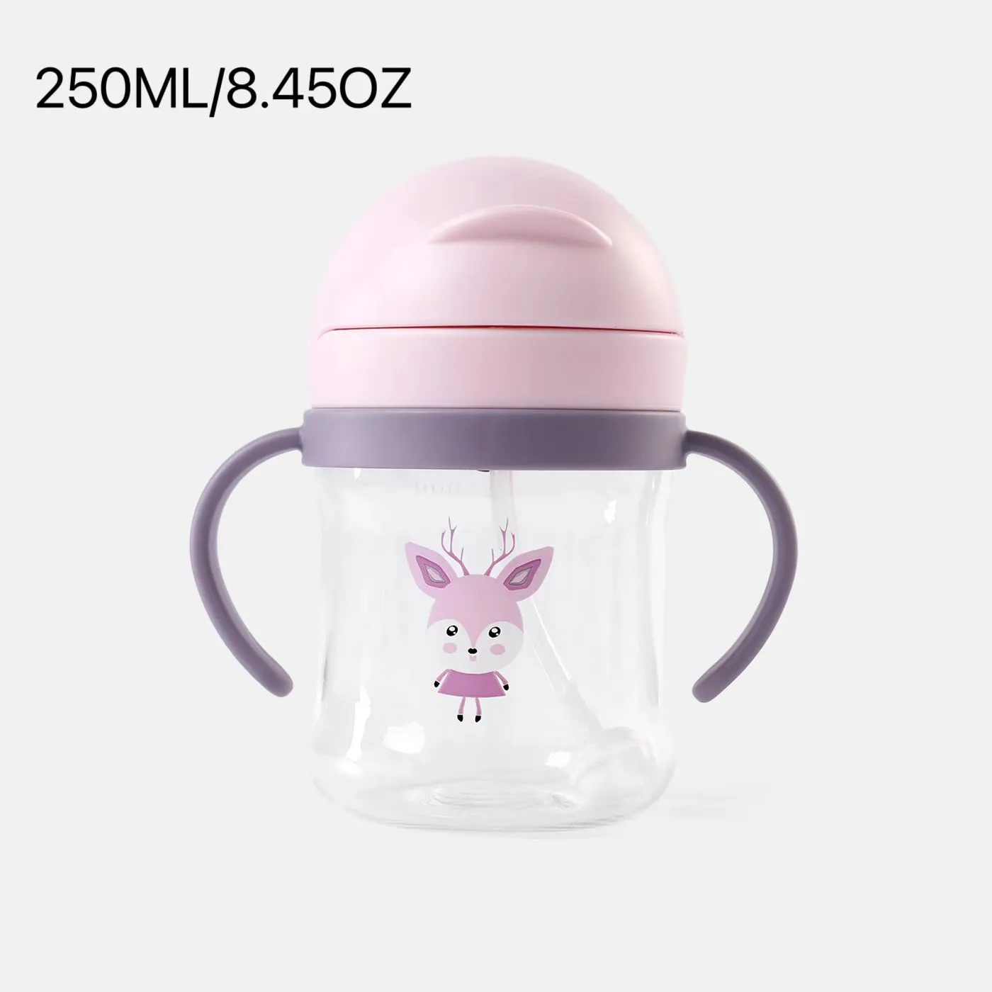 250ML/8.45OZ Crianças Palha Garrafa de Água À Prova de Quedas e À Prova de Vazamentos Copo de Água com Punho Fácil Uso para Kindergarten Toddler Straw Trainer Cup Rosa