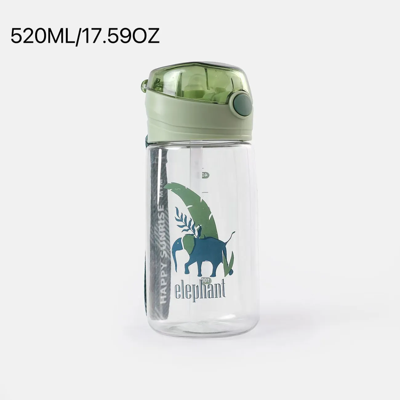 520 مللي / 17.59 أوقية كوب ماء من القش زجاجة مياه سعة كبيرة مع مقياس زجاجة رياضية بلاستيكية للكبار في الهواء الطلق كوب محمول اخضر فاتح big image 1