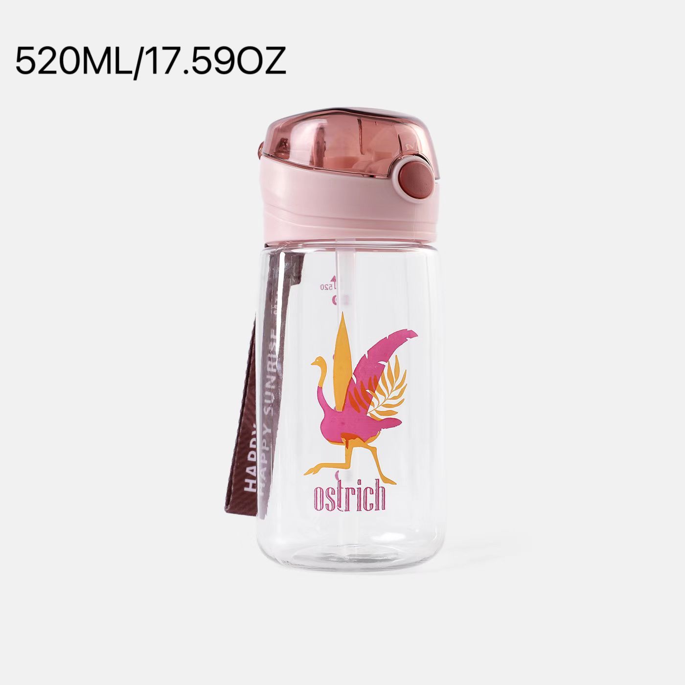 520ML/17.59OZ Straw Water Cup Large Capacity Water Bottle with Scale Plastic Adult Sports Bottle Out