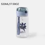 Taza de agua con pajita de 520ml/17,59 oz, botella de agua de gran capacidad con escala, botella deportiva de plástico para adultos, taza portátil para exteriores Azul Claro