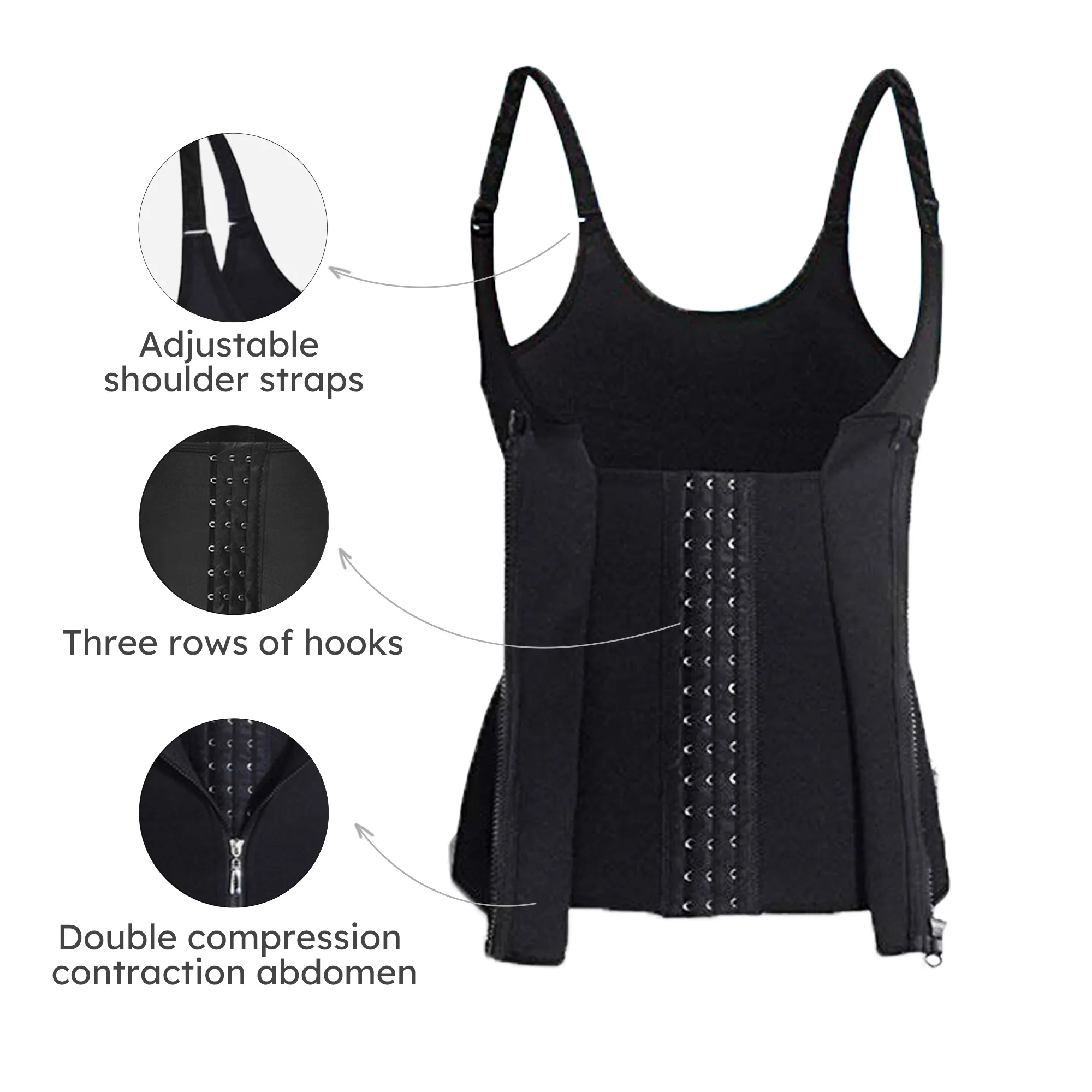 Zip-style Women's Body-contracting Court Corset, Neoprene 3-layer Appliqué Wicking Vest and Shapewear Black image 3