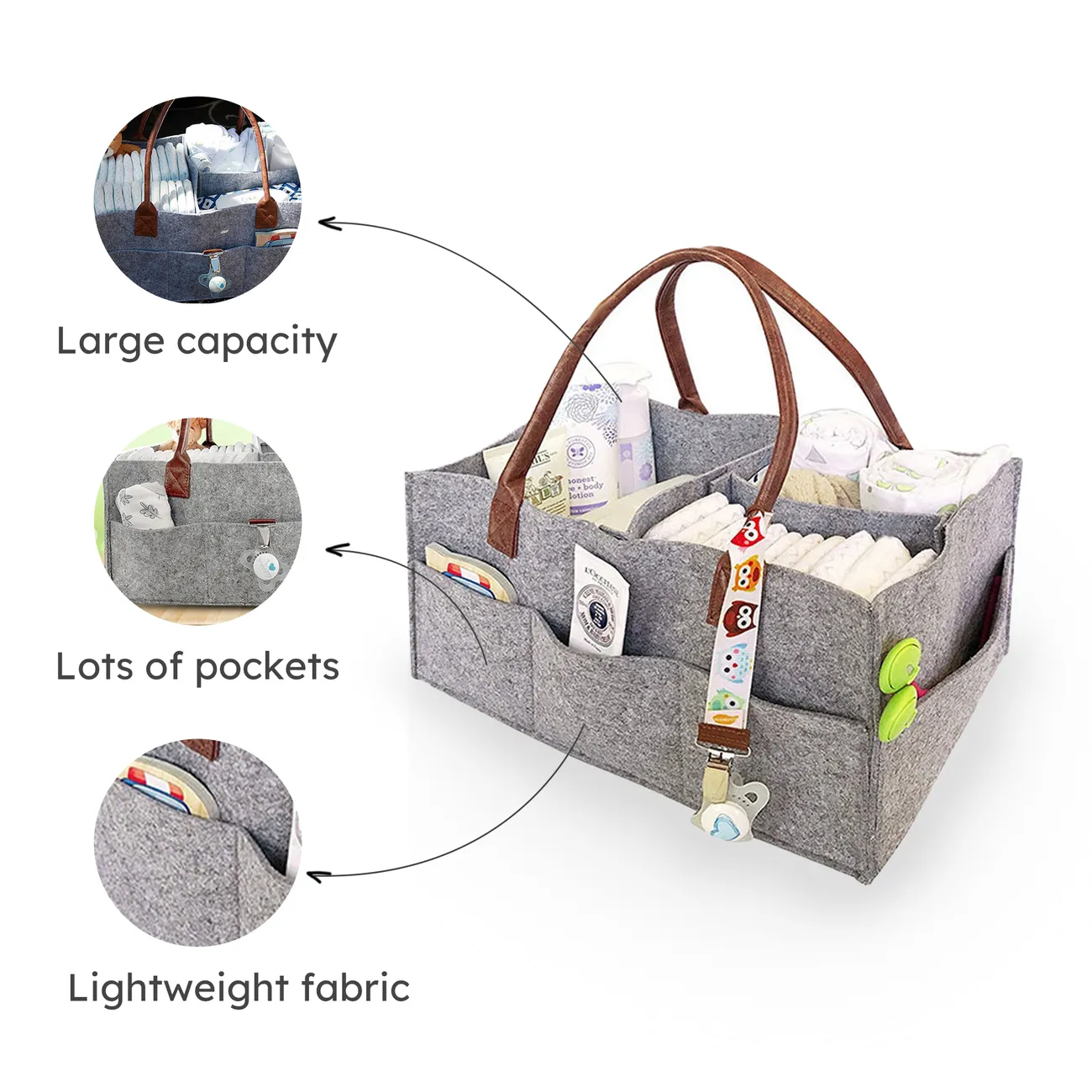 Bolsa de pañales plegable de gran capacidad de almacenamiento de tela para bebé, carrito de pañales de gran tamaño Gris big image 1