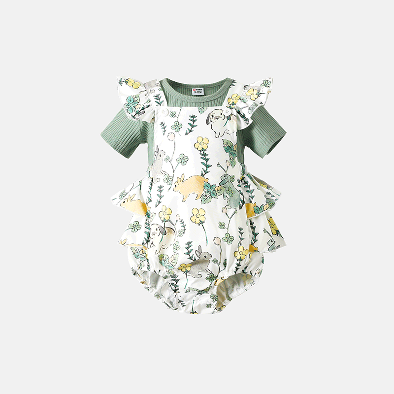 Baby Girl Allover Rabbit Print Sets Pasto verde big image 3