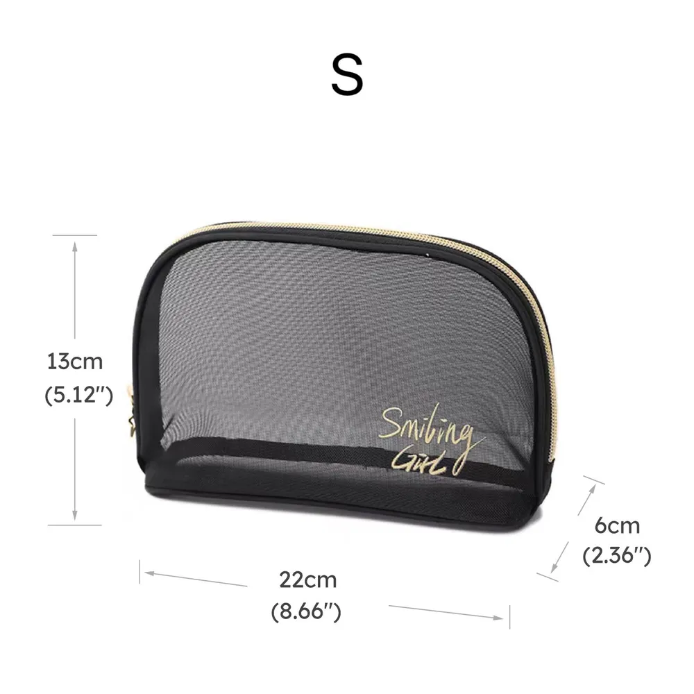 Black Mesh Makeup Bag Large Capacity Mesh Zipper Cosmetic Bag Beach Travel Organizer Bag big image 9