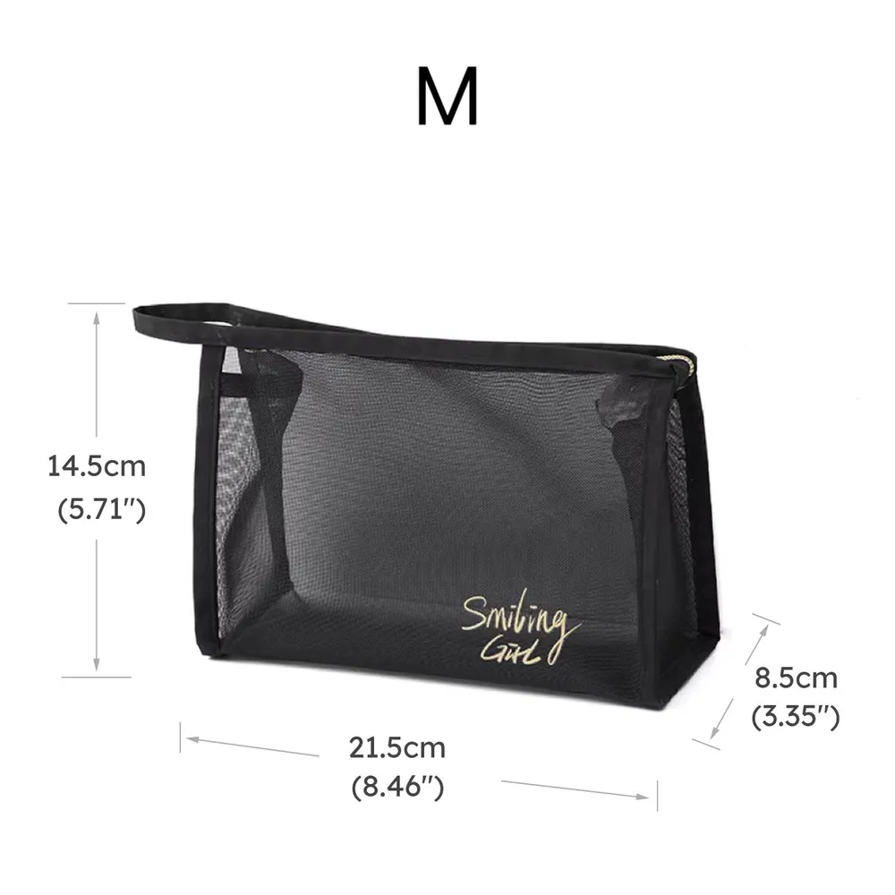 Black Mesh Makeup Bag Large Capacity Mesh Zipper Cosmetic Bag Beach Travel Organizer Bag big image 10