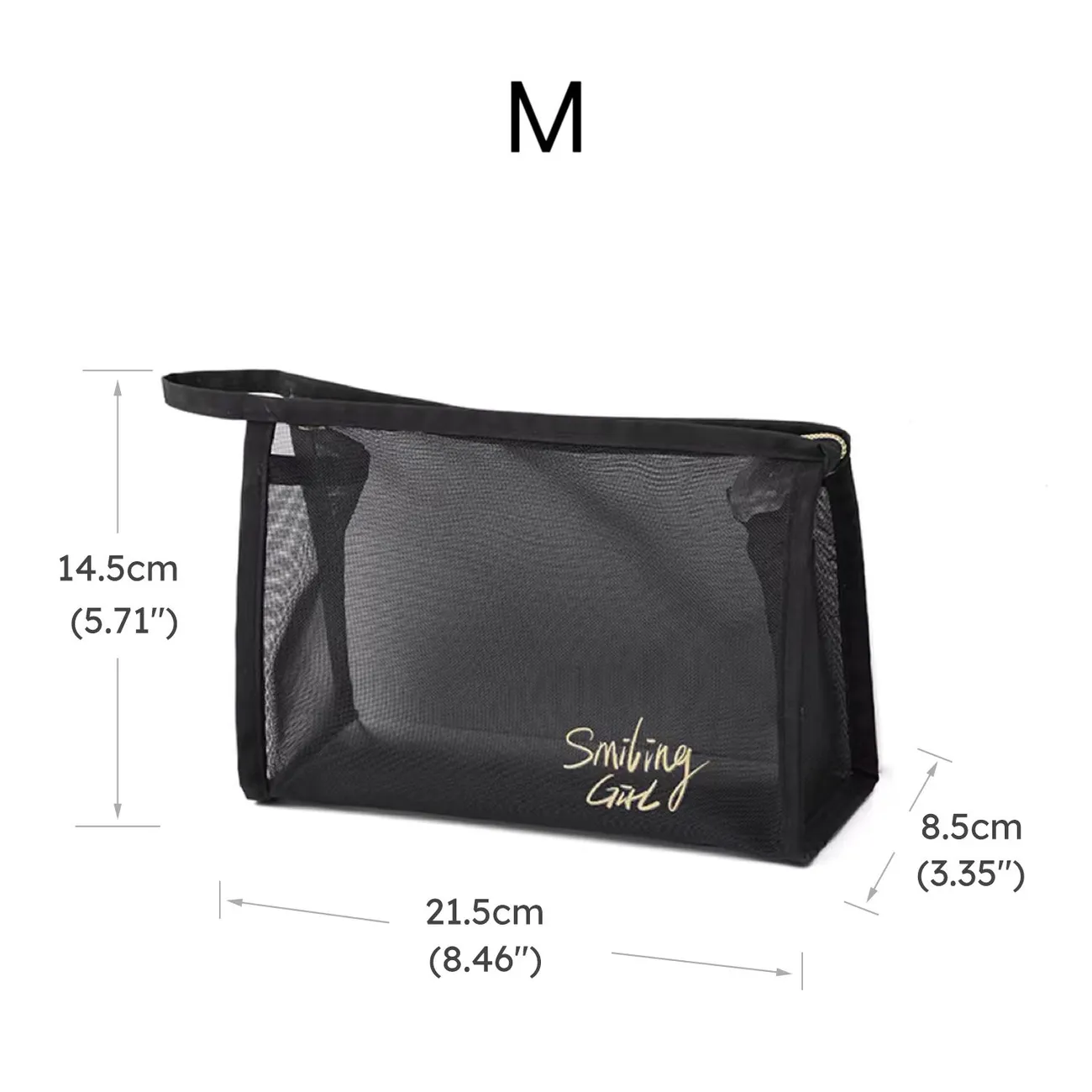 schwarze Mesh-Kosmetiktasche mit großem Fassungsvermögen, Mesh-Reißverschluss, Kosmetiktasche, Strandreise-Organizer-Tasche schwarz big image 1