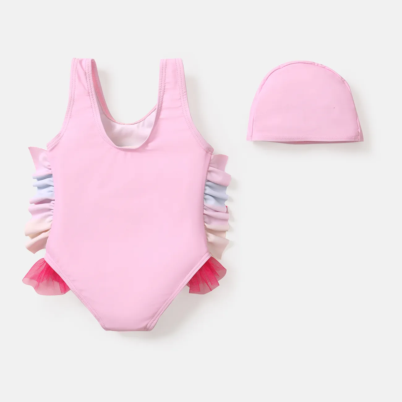 conjunto de maiô e touca de bebê com estampa de urso colorido plissado 2 peças ursinhos Rosa Claro big image 1