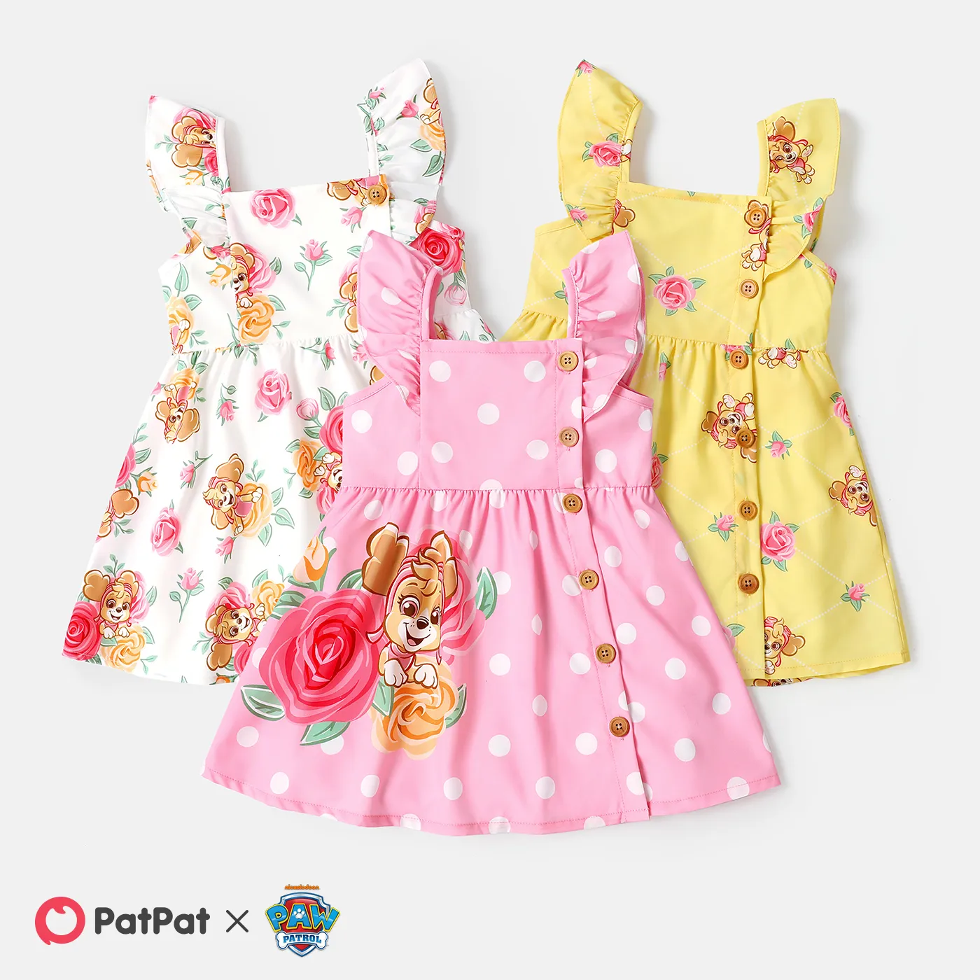 PAW Patrol Toddler Girl Floral Print Flutter-sleeve Dress White image 2