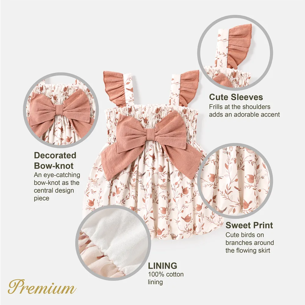 Baby Girl 100% Cotton Contrast Ruffle Trim Bow Front Allover Print Dress big image 5