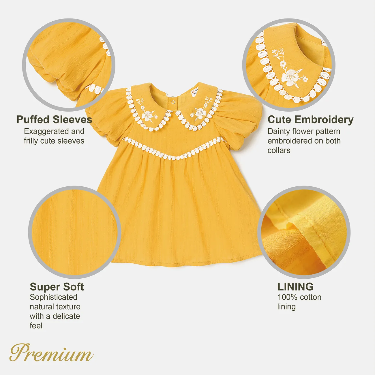 Floral Pattern Children Clothes Yellow Soft Cotton Little Girl