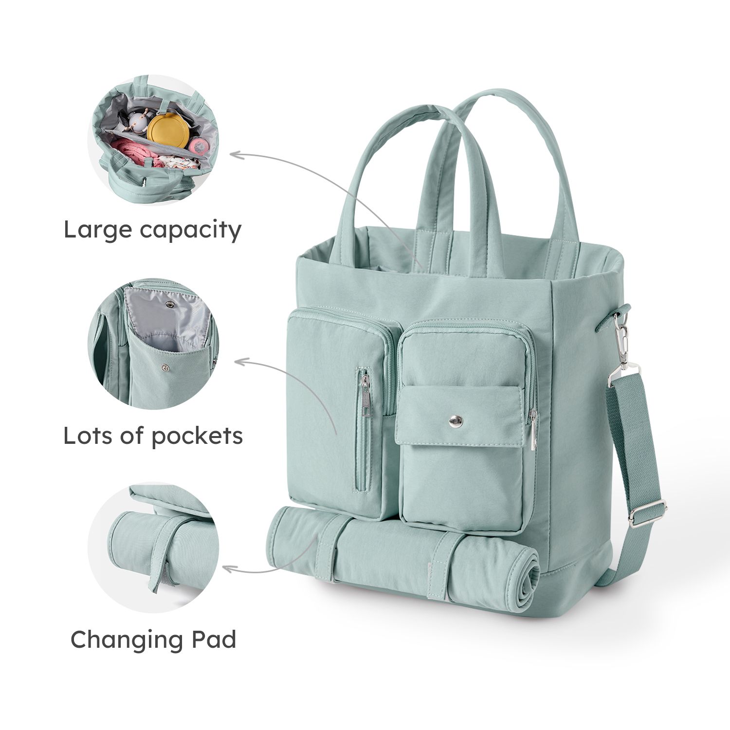 Diaper Bag Tote Multifunction Large Capacity Mom Bag with Waterproof Changing Pad and Adjustable Sho