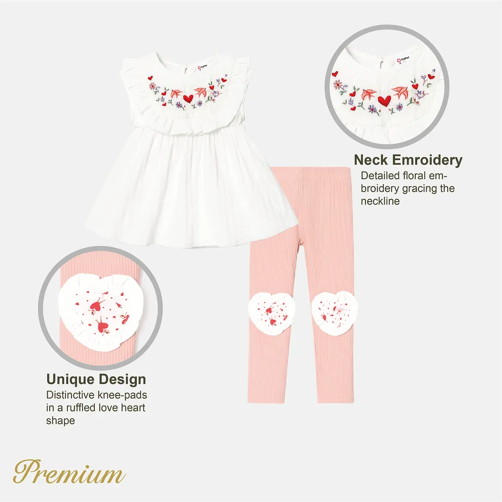 Baby Girl 100% Cotton Floral Embroidered Ruffle Sleeveless Blouse big image 4
