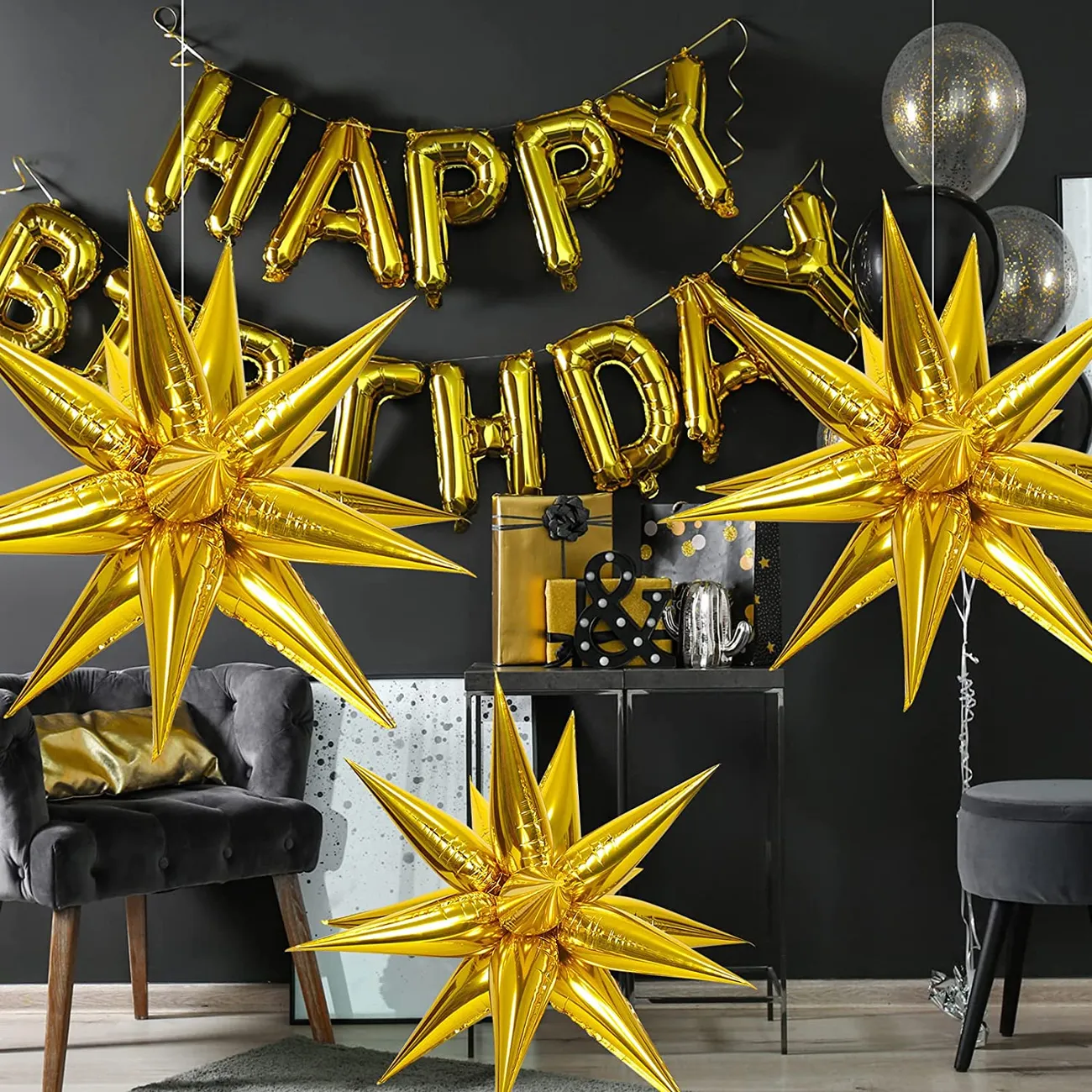 1 Pack Exploding Star Balloons Golden Star Cone Balloons Birthday Party Decoration Supplies Gold big image 1