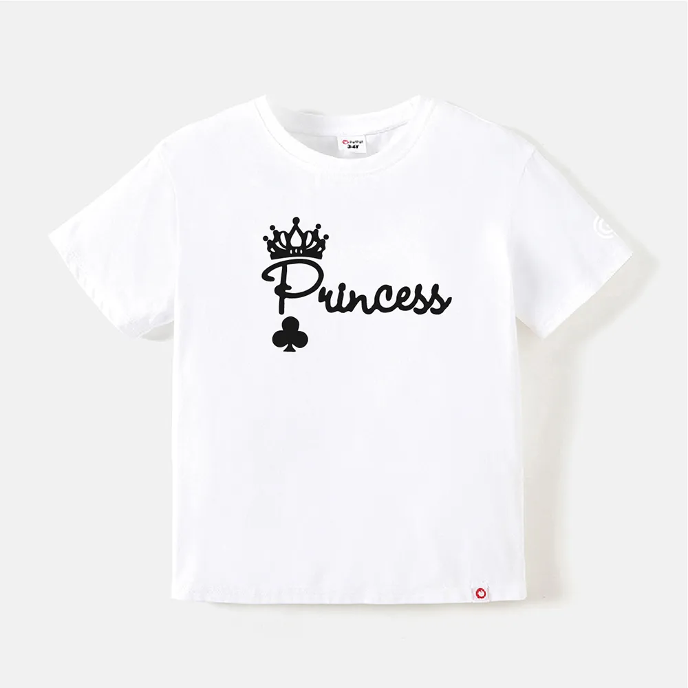 Go-Neat Water Repellent and Stain Resistant Family Matching Crown & Letter Print Short-sleeve Tee White