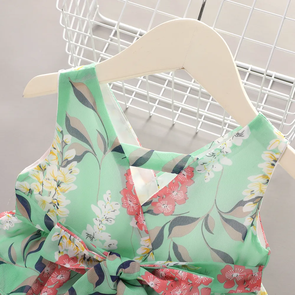 Dots or Floral Print Flounce Layered Sleeveless Baby Dress big image 4