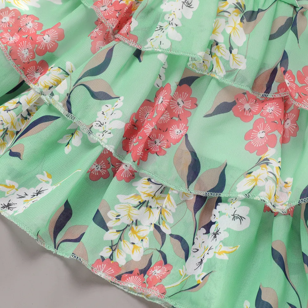 Dots or Floral Print Flounce Layered Sleeveless Baby Dress big image 5