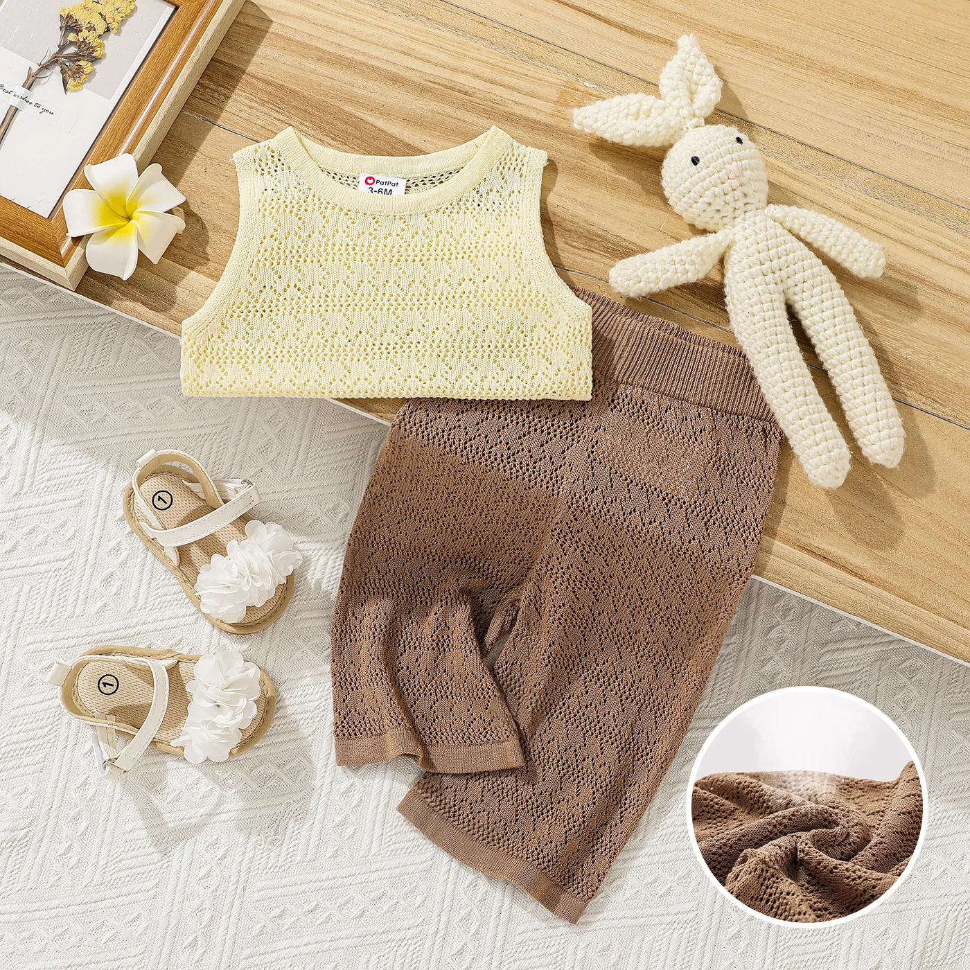 2pcs Baby Girl Texture Solid Sleeveless Top and Pants Set  image 2