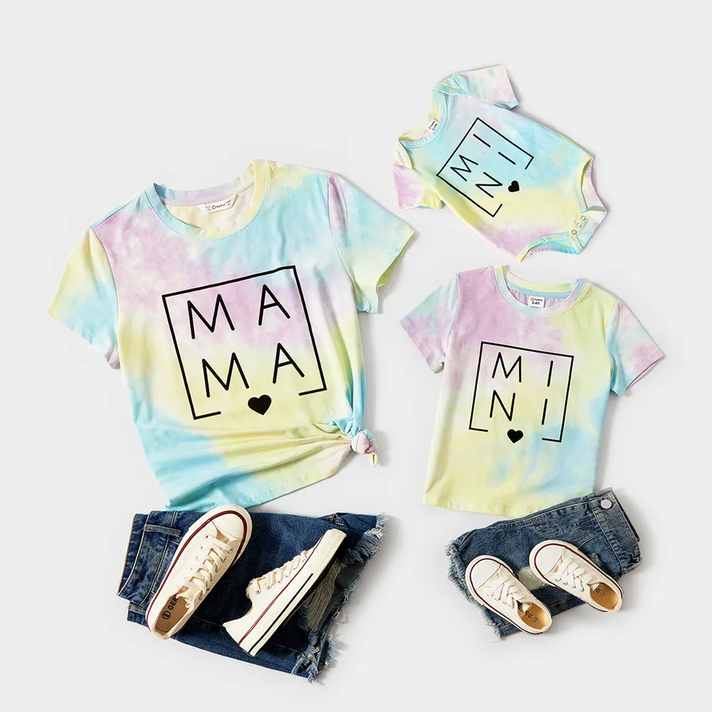 Mommy and Me 95% Cotton Letter Print Tie Dye Short-sleeve Tee  big image 2