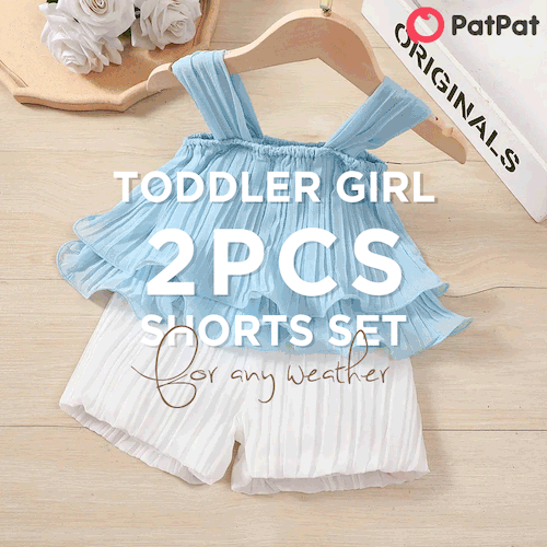 2pcs Toddler Girl Elegant Pleated Camisole and Shorts Set