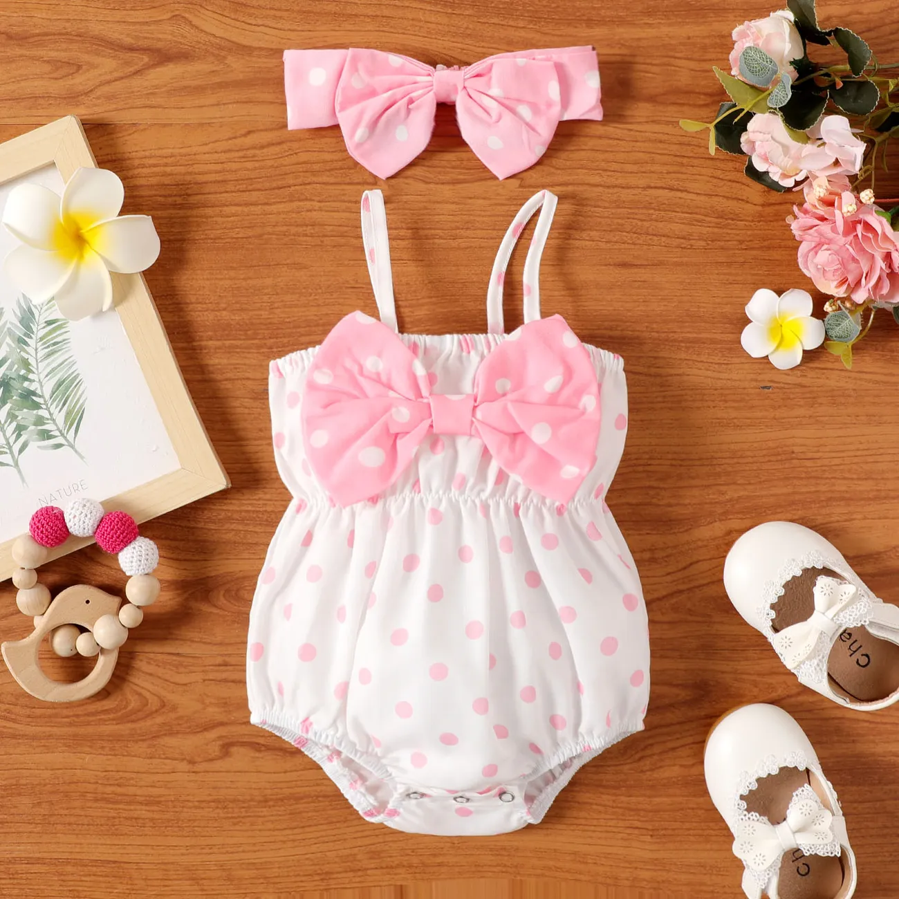 New Baby Girls' Rural Style Cute Printed Pink Bodysuit 2pcs/Set