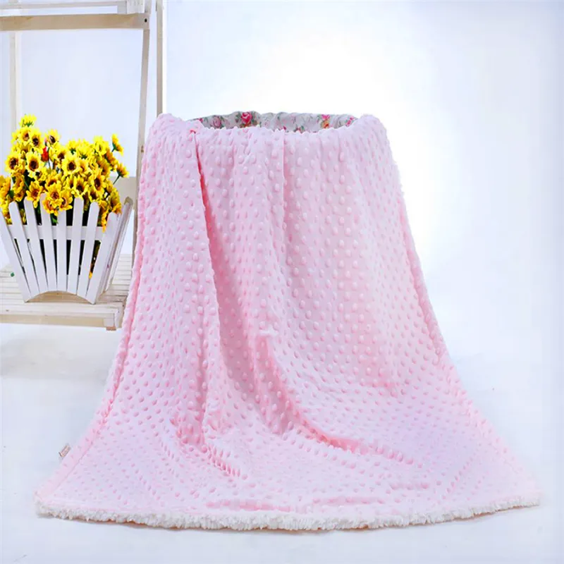 Dotted Fleece-lining Baby Blanket Swaddling Newborn Soft Bedding Light Pink big image 1