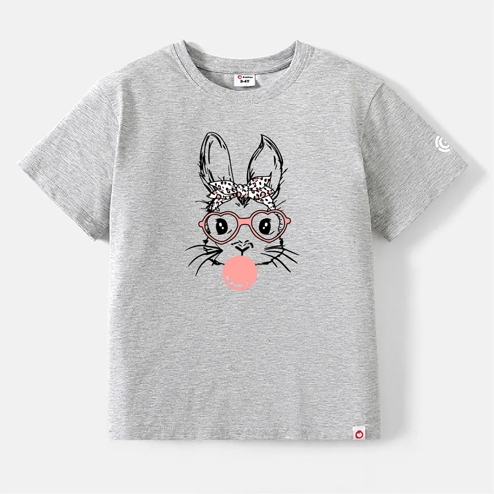 Go-Neat Water Repellent and Stain Resistant Family Matching Easter Rabbit Print Short-sleeve Tee Light Grey big image 1