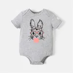 Go-Neat Water Repellent and Stain Resistant Family Matching Easter Rabbit Print Short-sleeve Tee Light Grey