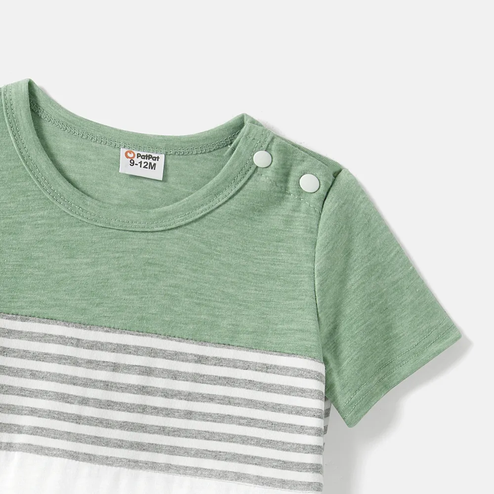 Family Matching Green Panel Dresses and Short-sleeve T-shirts Sets big image 4