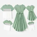 Family Matching Green Panel Dresses and Short-sleeve T-shirts Sets  image 1