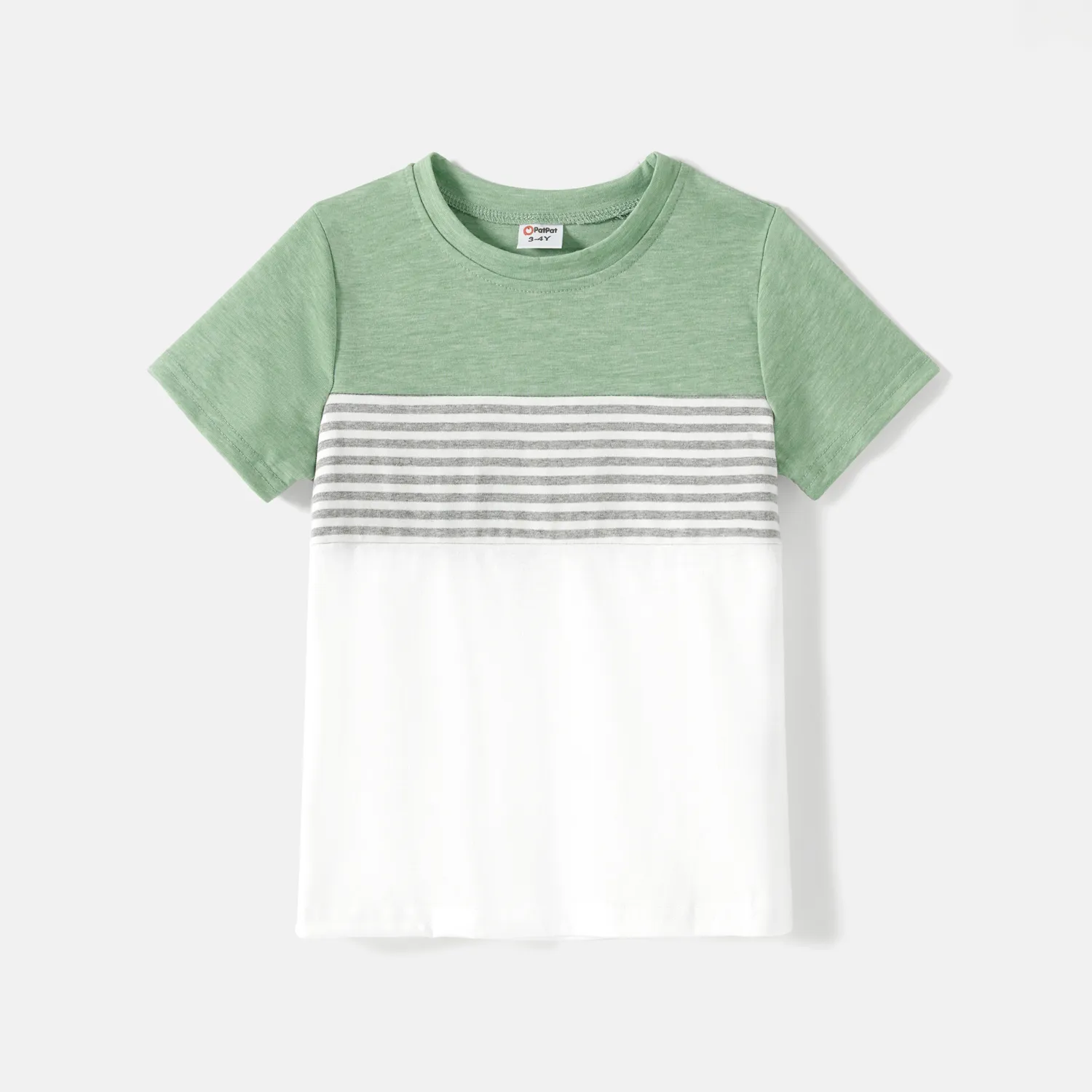Family Matching Solid Short-sleeve Belted Dresses and Striped Colorblock T-shirts Sets