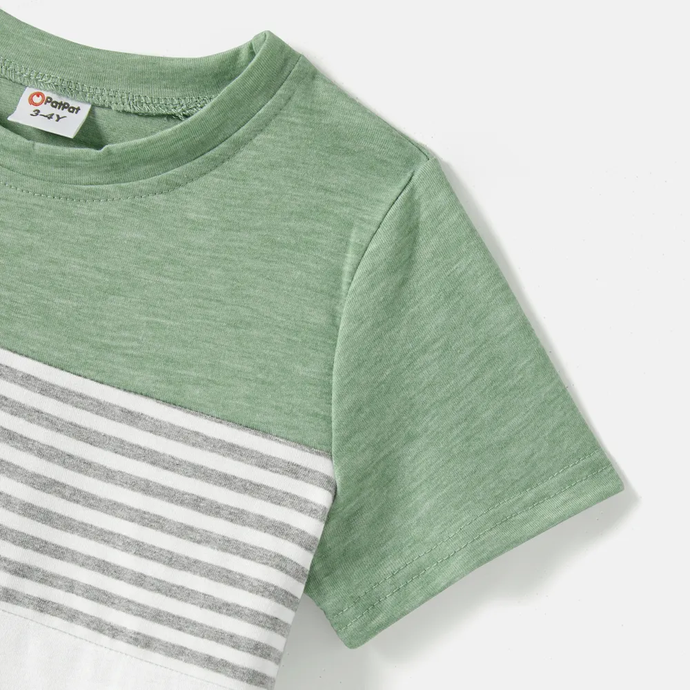 Family Matching Green Panel Dresses and Short-sleeve T-shirts Sets big image 6