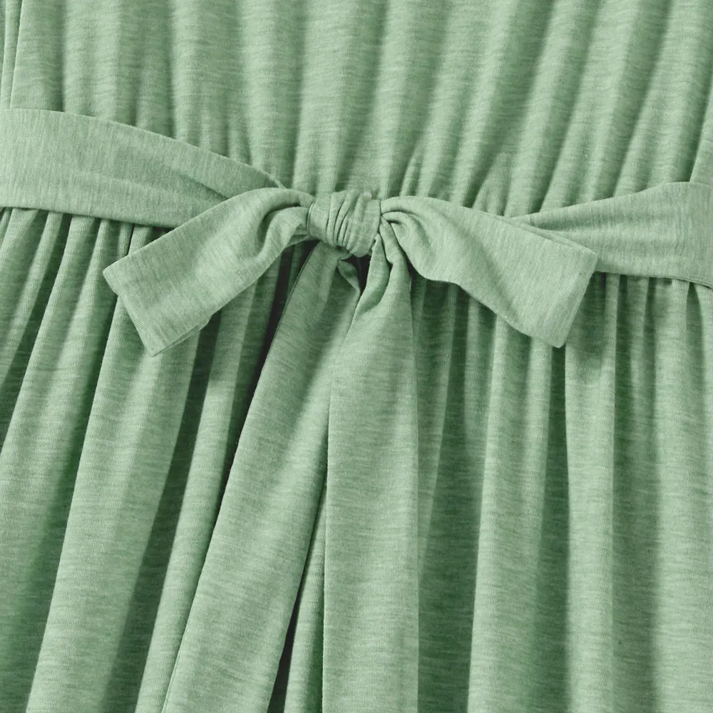 Family Matching Green Panel Dresses and Short-sleeve T-shirts Sets big image 15