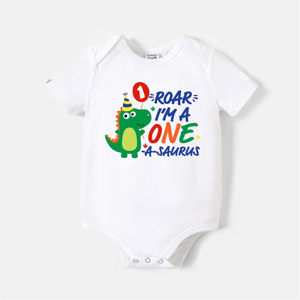 Go-Neat Water Repellent and Stain Resistant Family Matching Dinosaur & Letter Print Short-sleeve Bir