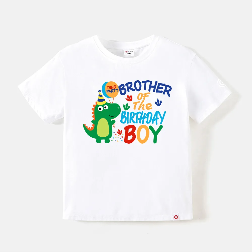 Go-Neat Water Repellent and Stain Resistant Family Matching Dinosaur & Letter Print Short-sleeve Birthday Tee White big image 1