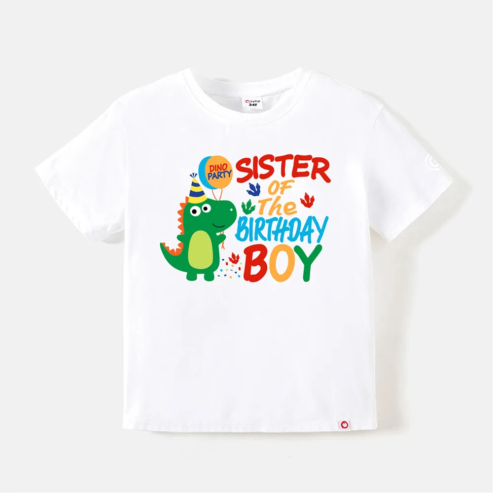 Go-Neat Water Repellent and Stain Resistant Family Matching Dinosaur & Letter Print Short-sleeve Birthday Tee White big image 1