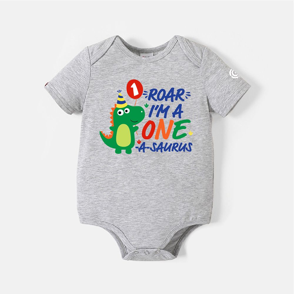 Go-Neat Water Repellent and Stain Resistant Family Matching Dinosaur & Letter Print Short-sleeve Bir