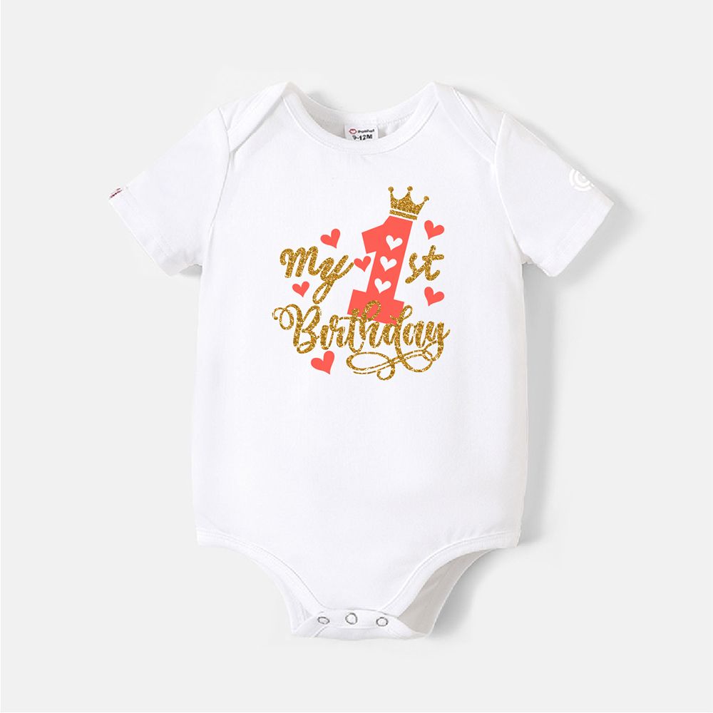 

[0M-24M] Go-Neat Water Repellent and Stain Resistant Heart & Letter Print Short-sleeve Birthday Romper